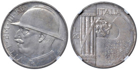 Vittorio Emanuele III (1900-1946) 20 Lire 1928 an. VI Elmetto - MIR 1129a Gig. 44 Ag • In slab NGC MS 63 n. 5882657-008

Status: qFDC