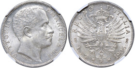 Vittorio Emanuele III (1900-1946) 2 Lire 1906 Aquila Sabauda - MIR 1139f Gig. 94 Ag • In slab NGC MS 63+ n. 6635714-017

Status: FDC
