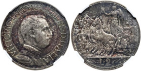 Vittorio Emanuele III (1900-1946) 2 Lire 1911 Quadriga Briosoa - MIR 1140c Gig. 98 Ag RR • Bella patina scura, a tratti iridescente. In slab NGC MS 63...