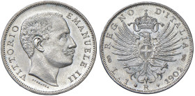 Vittorio Emanuele III (1900-1946) Lira 1902 Aquila Sabauda - MIR 1145b Gig. 128 Ag • Minimo segnetto al dritto

Status: qFDC