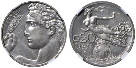 Vittorio Emanuele III (1900-1946) 20 Centesimi 1934 Libertà Librata - MIR 1153t Gig. 212 Ni • Soli 50 esemplari coniati. TOP POP, miglior esemplare ce...
