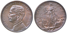 Vittorio Emanuele III (1900-1946) 5 Centesimi 1908 Italia su Prora - MIR 1163a Gig. 27 Cu R • Rame rosso

Status: FDC