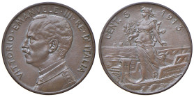 Vittorio Emanuele III (1900-1946) 5 Centesimi 1913 Italia su Prora "Senza Punto" - MIR 1163e Gig. 260a Cu RR

Status: m. di SPL