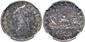 Repubblica Italiana (dal 1946) 500 Lire 1970 Caravelle - Gig. 18 Ag • Conservazione eccezionale con meravigliosa patina iridescente. In slab NGC MS 66...