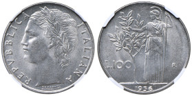Repubblica Italiana (dal 1946) 100 Lire 1956 Minerva - Gig. 93 Ac NC • In slab NGC MS 66 n. 6634747-031

Status: FDC