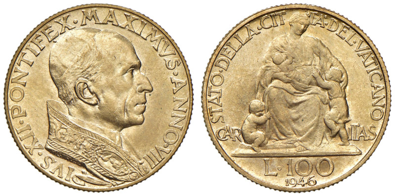 Pio XII (1939-1958) 100 Lire 1946 an. VIII - Gig. 104 Au • Soli 1'000 esemplari ...