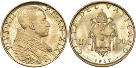 Pio XII (1939-1958) 100 Lire 1957 an. XIX - Gig. 115 Au R • Soli 2'000 esemplari coniati

Status: FDC