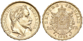 Francia - Napoleone III (1852-1870) 20 Franchi 1865 A "Parigi" - KM 801.1 Au 6,45 g • Di grande freschezza con fondi lucenti, praticamente stato zecca...