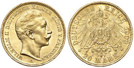 Germania - "Prussia" Guglielmo II (1888-1918) 20 marchi 1903 - KM 521 Au 7,96 g • Di grande freschezza con fondi lucenti, praticamente stato zecca. Es...
