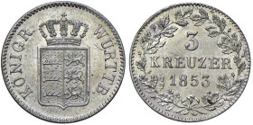 Germania - "Wurttemberg" Guglielmo I (1816-1864) 3 Kreuzer 1853 - KM 591 Mi 1,28 g

Status: qFDC