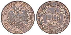 Germania Est Africa - Guglielmo II (1888-1918) Pesa 1890 - KM 1 Cu 6,52 g

Status: qFDC