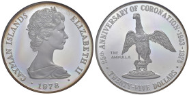 Isole Cayman - Elisabetta II (1952-2022) 25 Dollars 1978 Coronation Ampulla - KM 36 Ag 51,35 g • TOP POP, miglior esemplare certificato NGC PF 69 ULTR...