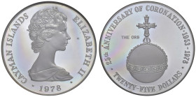 Isole Cayman - Elisabetta II (1952-2022) 25 Dollars 1978 Coronation Orb - KM 38 Ag 51,35 g • TOP POP, miglior esemplare certificato NGC PF 69 ULTRA CA...