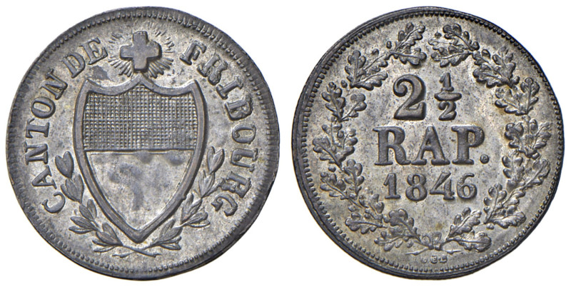 Svizzera - "Friburgo" 2 1/2 Rappen 1846 - KM 91 Mi 1,27 g • Gradevole patina su ...