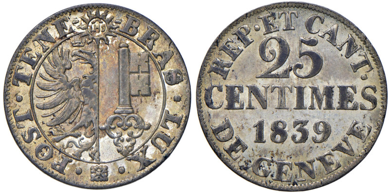 Svizzera - "Ginevra" 25 Centimes 1839 - KM 129 Mi 4,06 g

Status: SPL-FDC