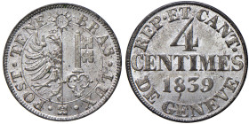 Svizzera - "Ginevra" 4 Centimes 1839 - KM 127 Mi 1,76 g

Status: FDC