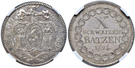 Svizzera - "Graubunden" 10 Batzen 1825 - KM 12 Ag • In slab NGC MS 63 n. 6634748-010

Status: FDC