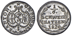 Svizzera - "Graubunden" 1/6 Batzen 1820 - KM 5 Mi 0,80 g

Status: FDC