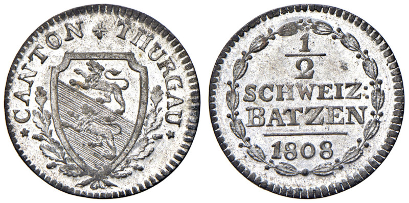 Svizzera - "Thurgau" 1/2 Batzen 1808 - KM 3 Mi 2,05 g

Status: FDC
