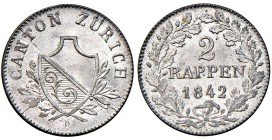 Svizzera - "Zurigo" 2 Rappen 1842 - KM 195 Mi 1,27 g

Status: FDC
