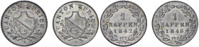 Svizzera - "Zurigo" Rappen 1842, 1848 - KM 194 Mi • Insieme di due monete

Status: qFDC