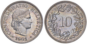 Svizzera - Confederazione (dal 1848) 10 Rappen 1901 - KM 27 Copper Nickel • TOP POP, miglior esemplare sigillato NGC MS 66 n. 6634747-024

Status: F...