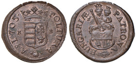 Ungheria - Ferenc Rakoczi (1703-1711) Poltura 1705 KB - KM 263.1 Huszar 1549 Cu 3,26 g • Conservazione Eccezionale, rame rosso.

Status: FDC