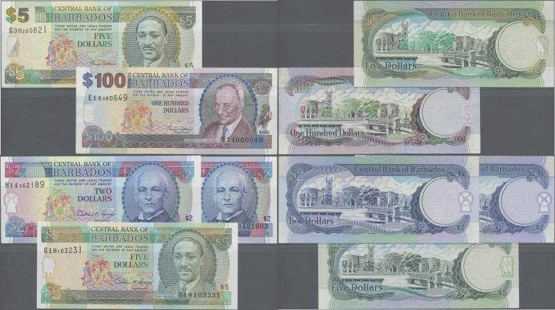 Barbados: Central Bank of Barbados, lot with 5 banknotes, ND(1995-2000) series, ...