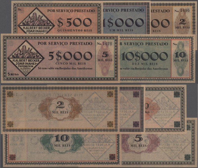 Brazil: Idar-(Nahe) Tiefenstein - H. Albert Becker Notgeld with 500, 1.000, 2.00...