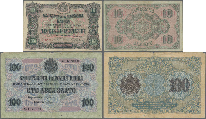 Bulgaria: Bulgaria National Bank, pair with 100 Leva Zlato ND(1916) P.20a (F/F-,...
