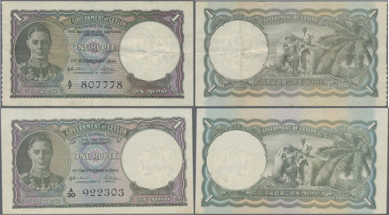 Ceylon: The Government of Ceylon, pair with 1 Rupee 1st February 1941 (P.30, VF+...