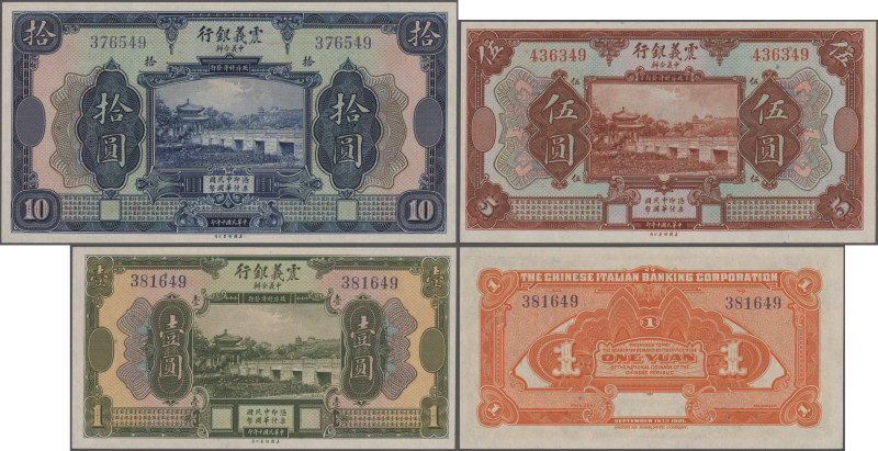 China: Chinese Italian Banking Corporation, set with 3 unissued banknotes 1, 5 a...