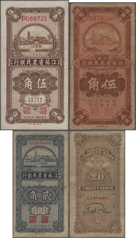 China: Kiangsu Farmers Bank, set with 3 banknotes 20 and 2x 50 Cents 1936, P.S11...