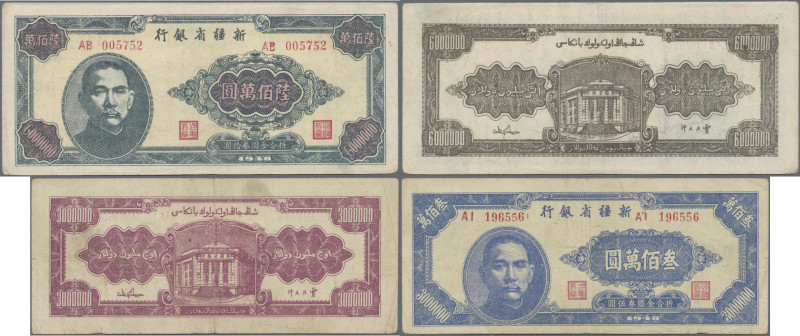 China: SINKIANG PROVINCIAL BANK, pair with 3 Million and 6 Million Yuan 1948, P....