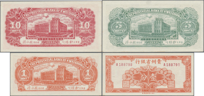 China: PROVINCIAL BANK OF KWEICHOW, lot with 1, 5 and 10 Cents 1949, P.S2461-S24...