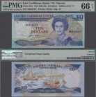 East Caribbean States: Eastern Caribbean Central Bank – St. Vincent, 10 Dollars ND(1985-93), P.23v1, PMG graded 66 Gem Uncirculated EPQ.
 [differenzb...