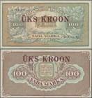 Estonia: Eesti Vabariigi Kassatäht, 1 Kroon overprint on 100 Marka 1923 (1928), P.61, stronger vertical fold and a few minor creases in paper but stil...