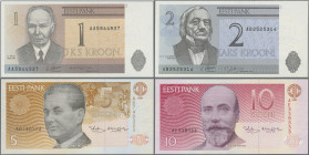 Estonia: Eesti Pank, set with 7 banknotes, series 1991-1992, with 1, 2, 5, 10, 25, 100 and 500 Krooni, P.69-75 in UNC condition. (7 pcs.)
 [differenz...