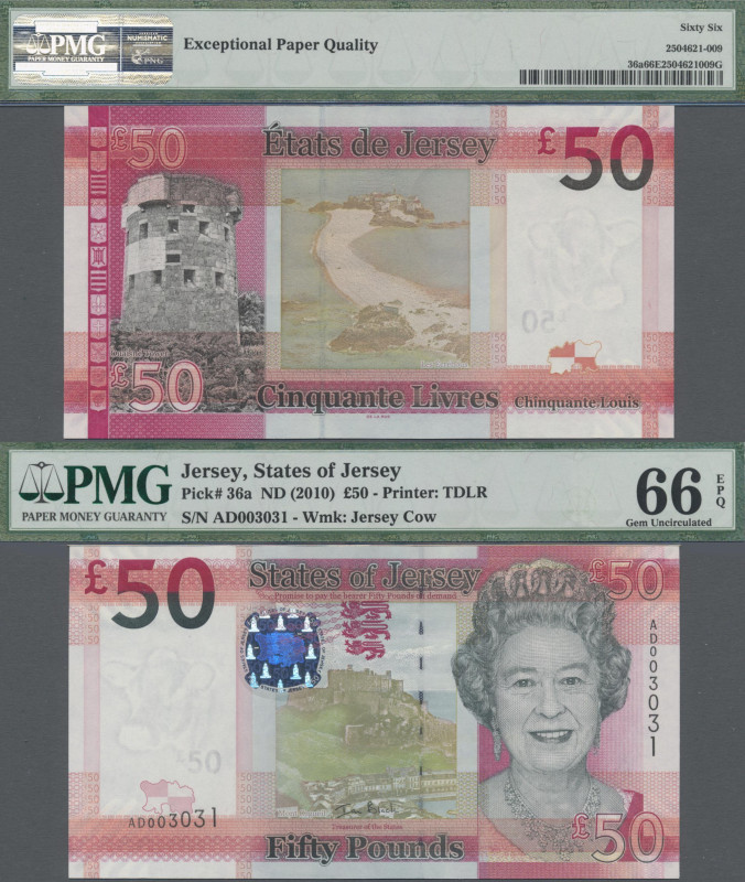 Jersey: The States of Jersey, set with 5 banknotes, series 2010, with 1 Pound (P...