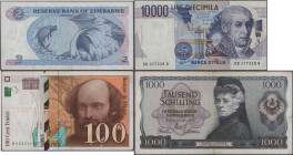 Alle Welt: Kleine Metallschachtel mit insgesamt 169 Banknoten Deutschland und Ausland, dabei u.a. Frankreich 100 Francs 1998, Italien 10.000 Lire 1984...