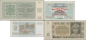 Alle Welt: Album with more than 90 banknotes from all over the world, mainly modern banknotes, comprising for example BOHEMIA & MORAVIA 10 Kronen 1942...