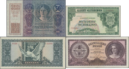 Alle Welt: Album with more than 42 banknotes Austria and Hungary, comprising for example AUSTRIA 10 Kronen 1904 (P.9, F, small missing part lower left...