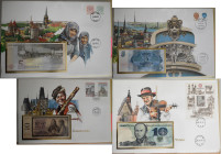 Alle Welt: Album with 39 banknote-letters from all over the world. The Banknotes are in UNC condition.
 [differenzbesteuert]