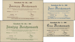 Deutschland - Alliierte Militärbehörde + Ausgaben 1945-1948: Nürtingen, Kreisverband, 1, 2, 5, 10, 20, 50 RM, 10.4.1945, alle mit Stempel ”entwertet”,...
