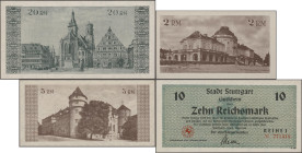 Deutschland - Alliierte Militärbehörde + Ausgaben 1945-1948: Stuttgart, Stadt, 1, 2, 5, 10, 20 Reichsmark, 1.5.1945, Erh. I, 5 Scheine, beigegeben Hei...