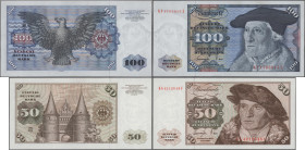 Deutschland - Bank Deutscher Länder + Bundesrepublik Deutschland: BBk Ia, 1977, 50 DM, Serie KG/U (Ro.277a, UNC) und 100 DM, Serie NF/Z (Ro.278a, aUNC...
