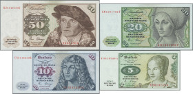 Deutschland - Bank Deutscher Länder + Bundesrepublik Deutschland: BBk IA, 1980 mit ©, Lot mit 11 Banknoten, dabei 5x 5 DM, Serien B/S, T, U, R/A (Ro.2...