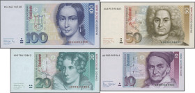 Deutschland - Bank Deutscher Länder + Bundesrepublik Deutschland: BBk III, Lot mit 5 Banknoten, Serien 1989 und 1991, dabei 5 DM, Serie A/U (Ro.296a, ...
