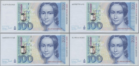 Deutschland - Bank Deutscher Länder + Bundesrepublik Deutschland: BBk IIIA, 1996, Lot mit 4 Banknoten 100 DM, Serien GG/Y (Ro.310a, aUNC/UNC), KL/N (R...