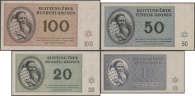 Deutschland - Konzentrations- und Kriegsgefangenenlager: Ghetto Theresienstadt (Terezin), complete set with 7 receipts 1, 2, 5, 10, 20, 50 and 100 Kro...